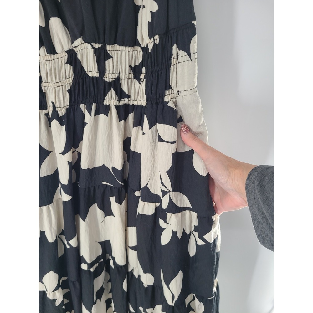 Anthropologie Black and Cream Floral Asymmetrical Maxi Dress - Picture 5 of 14